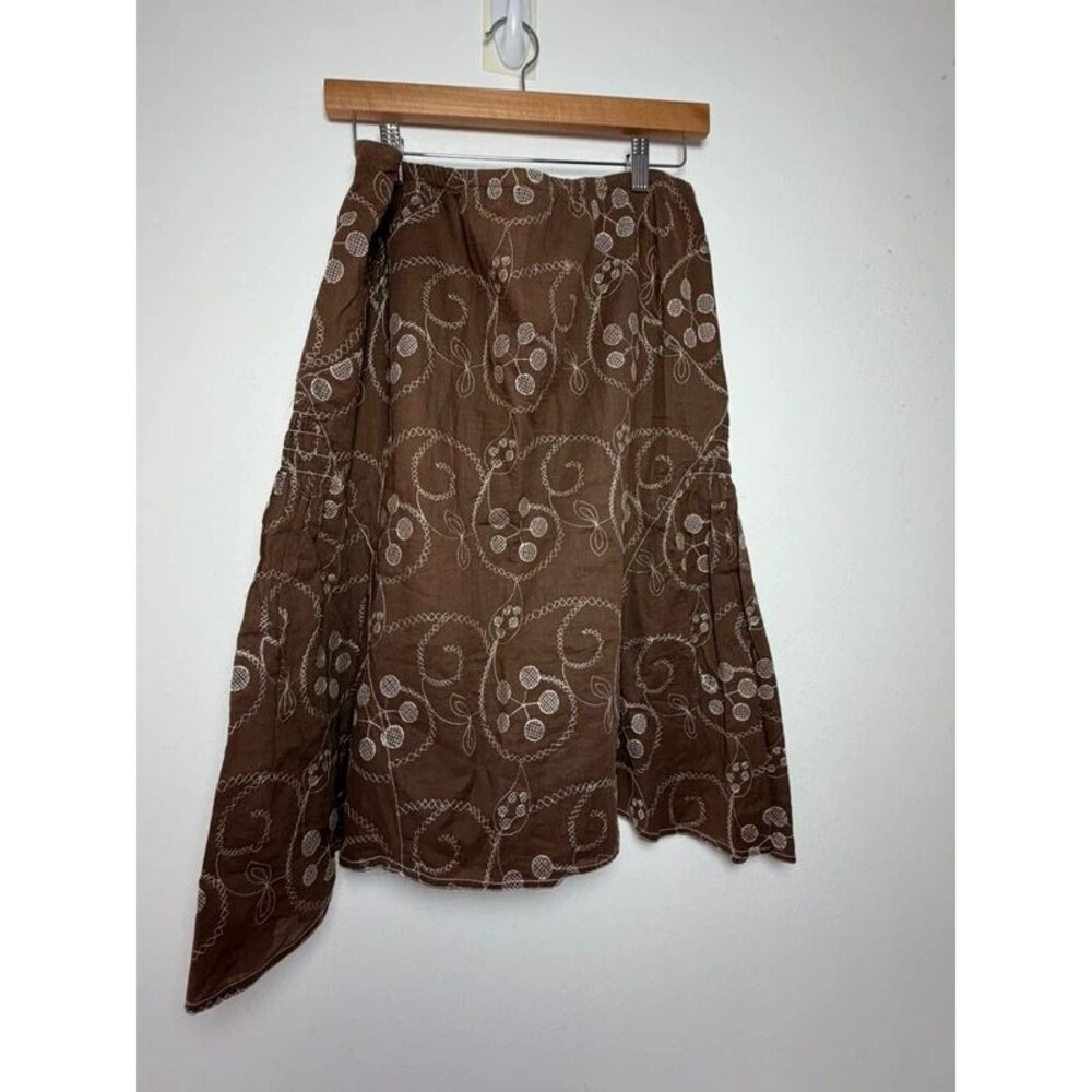 Max Studio Brown Embroidered Asymmetrical Midi Skirt Size L Boho Y2K